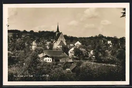 AK St. Georgen bei Grieskirchen, Ortsansicht mit Kirche