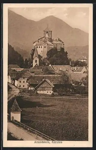 AK Arnoldstein, Teilansicht mit Burg und Bergpanorama