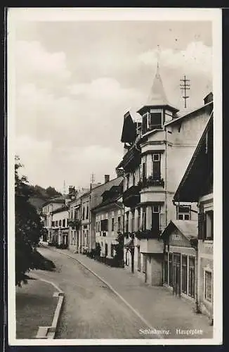 AK Schladming, Hauptplatz-Partie aus der Vogelschau