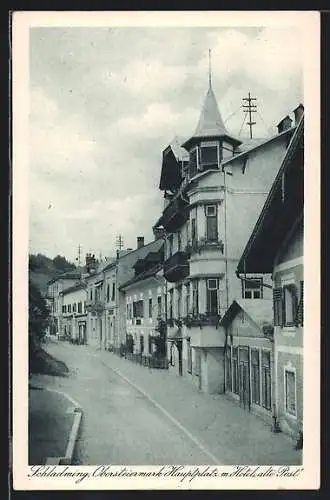 AK Schladming, Hauptplatz mit Hotel alte Post