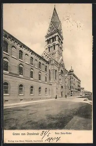 AK Innsbruck, Herz-Jesu-Kirche mit Strasse