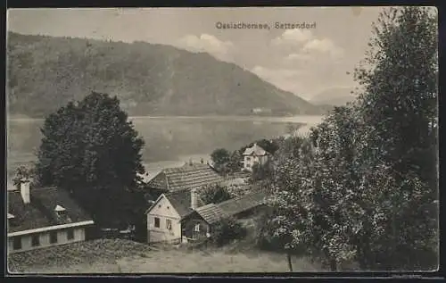 AK Sattendorf /Ossiachersee, Teilansicht mit Seeblick aus der Vogelschau