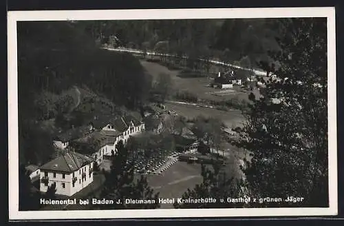 AK Baden, Helenental, Hotel Krainerhütte und Gasthof zum grünen Jäger J. Dietmann aus der Vogelschau