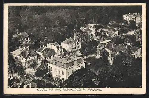 AK Baden bei Wien, Helenenstrasse im Helenental aus der Vogelschau