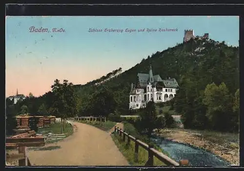AK Baden, Schloss Erzherzog Eugen und Ruine Rauheneck
