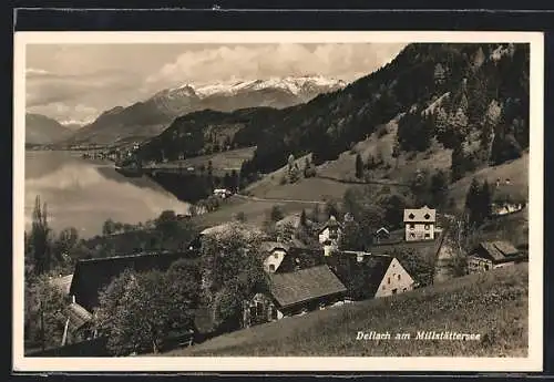 AK Dellach am Millstättersee, Ortspartie mit Bergkette