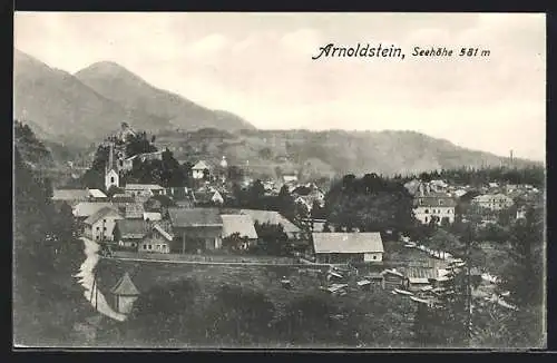 AK Arnoldstein, Gesamtansicht von oben mit Bergpanorama