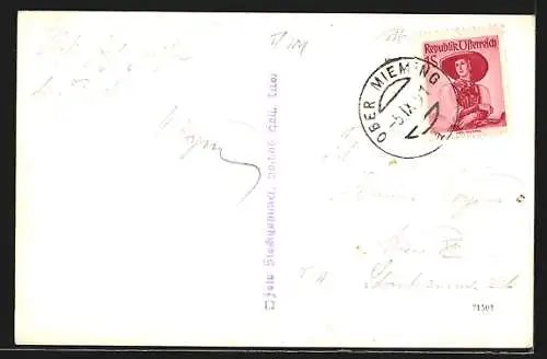 AK Mieming, Untermieming, Ortspartie mit Kirche und Mieminger Kette