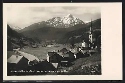 AK Sölden im Ötztal, Teilansicht mit Kirche gegen den Nöderkogel