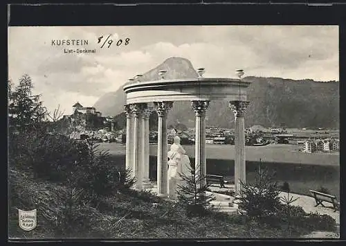 AK Kufstein, Ortsansicht mit List-Denkmal