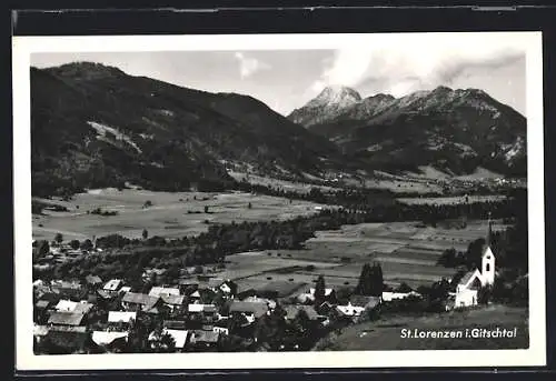 AK St. Lorenzen i. Gitschtal, Teilansicht mit Kirche