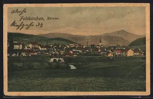 AK Feldkirchen /Kärnten, Teilansicht mit Bergen