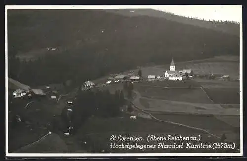 AK St. Lorenzen /Ebene Reichenau, Panorama mit Kirche