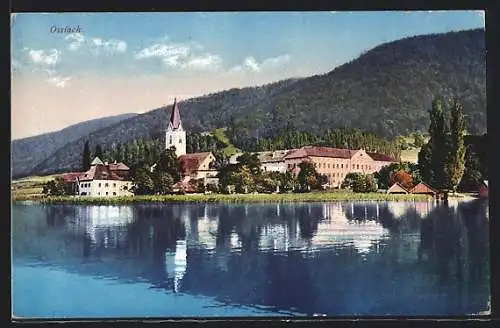 AK Ossiach, Uferpartie mit Kirche