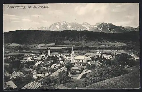 AK Schladming /Ob.-Steiermark, Teilansicht mit Kirche