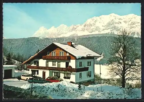 AK Schladming-Rohrmoos, Hotel Haus Bergheimat G. u. T. Schrempf im Schnee