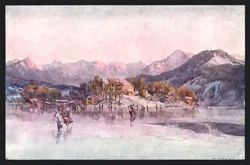 Künstler-AK Edward Theodore Compton: Klagenfurt, Eislauf am Wörthersee