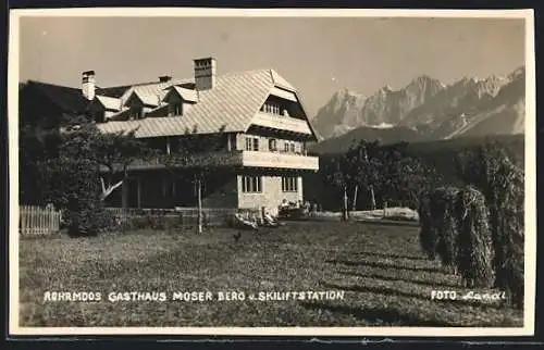 AK Rohrmoos, Gasthaus Moser mit Bergpanorama