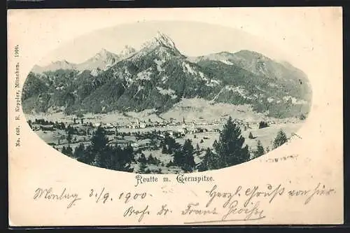 AK Reutte, Ortsansicht mit Gernspitze