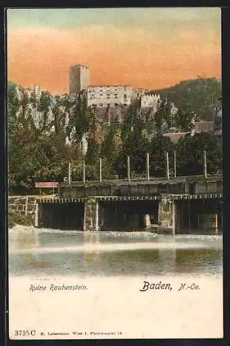 AK Baden bei Wien, Ruine Rauhenstein mit Brücke