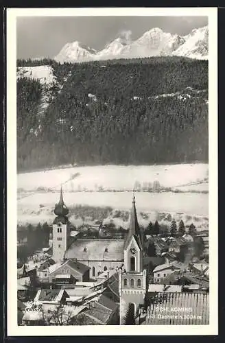 AK Schladming, Ortsansicht mit Dachstein aus der Vogelschau