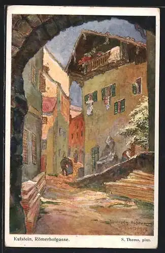 Künstler-AK Kufstein, Römerhofgasse mit Passanten