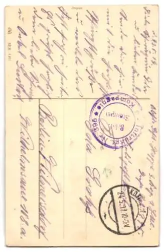 AK Aufgeklebter kleiner Briefumschlag mit Briefchen, Vergissmeinnicht