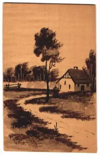 Holz-AK Häuschen mit Feldern