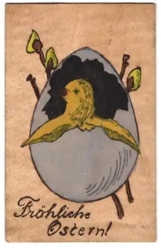 Holz-AK Osterküken schlüpft aus dem Ei