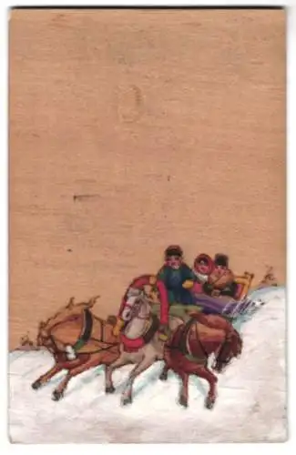Holz-AK Pferdeschlitten im Schnee