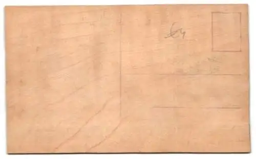 Holz-AK Blick auf zwei Häuser an einer Flussmündung