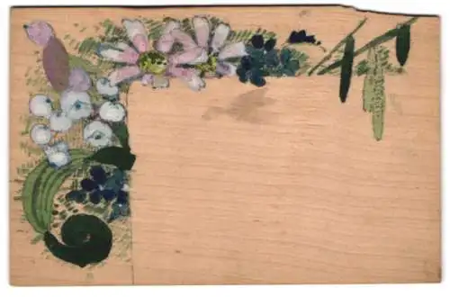 Holz-AK Passepartout aus verschiedenartigen Blüten