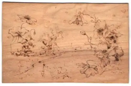 Holz-AK Uferpartie, eingerahmt von einem Arrangement aus Blumen