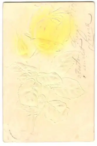 Präge-Airbrush-AK Blühende Blume mit Blättern