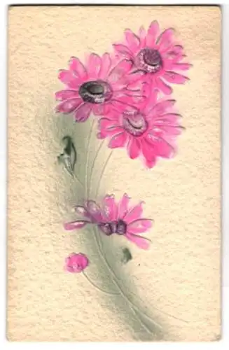 Präge-Airbrush-AK Rosa blühende Wildblumen