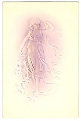 Präge-Airbrush-AK Junges Mädchen im Kleid