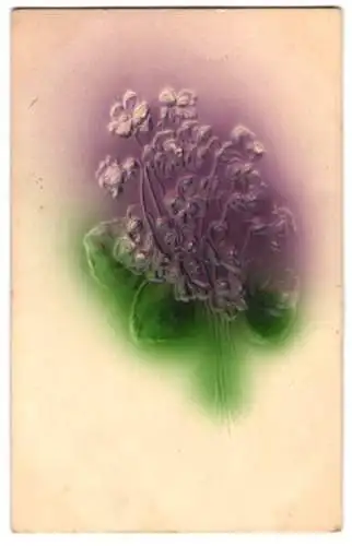 Präge-Airbrush-AK Blühende lila Blumen