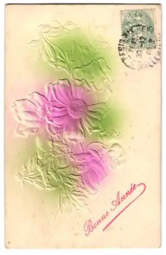 Präge-Airbrush-AK Blühende rosa Blumen