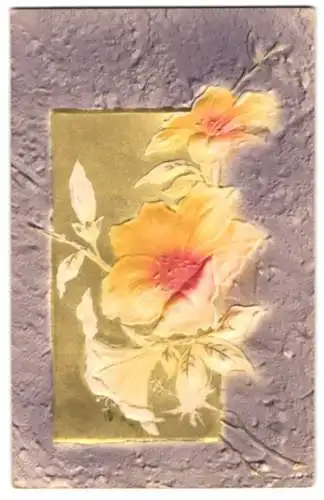 Präge-Airbrush-AK Blühende Blumen und Blätter