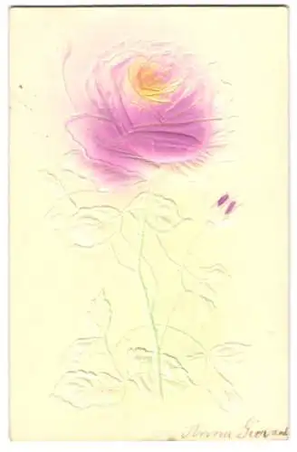 Präge-Airbrush-AK Rose in voller Blüte