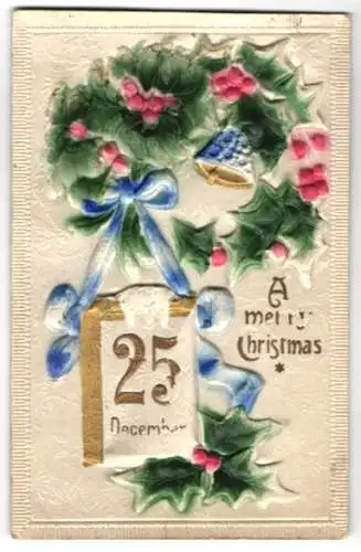 Präge-Airbrush-AK Mistelzweig mit Kalenderblatt