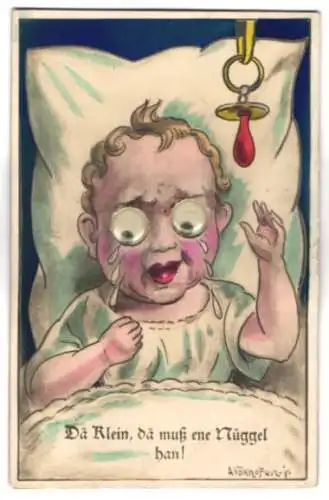 Glasaugen-AK Baby mit Kulleraugen schreit