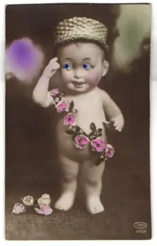 Glasaugen-AK Kleinkind mit blauen Augen und Hut