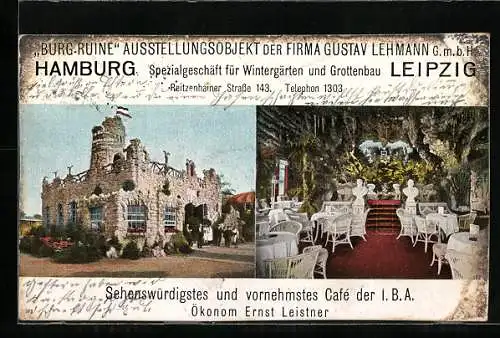 AK Burg-Ruine Ausstellungsobjekt der Firma Gustav Lehmann GmbH, Spezialgeschäft für Wintergärten & Grottenbau