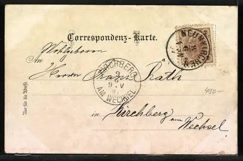 Lithographie Neunkirchen, Rathaus, Hauptplatz, Peters-Kirche, Türkensturz