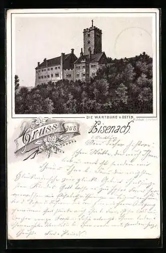 Vorläufer-Lithographie Eisenach, 1890, Wartburg von Osten