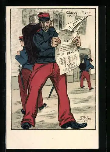 Künstler-AK Französischer Soldat mit Zeitung
