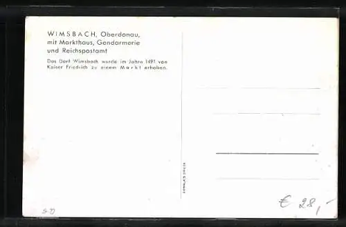 AK Wimsbach, Ortspartie mit Markthaus, Gendarmerie, Reichspostamt, n