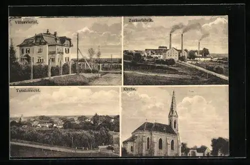 AK Hirm, Zuckerfabrik, Villa, Kirche, Totalansicht