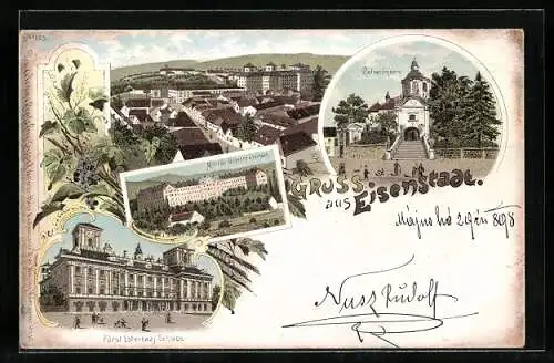 Lithographie Eisenstadt, Kalvarienberg, Militär-Unterrealschule, Ortsansicht